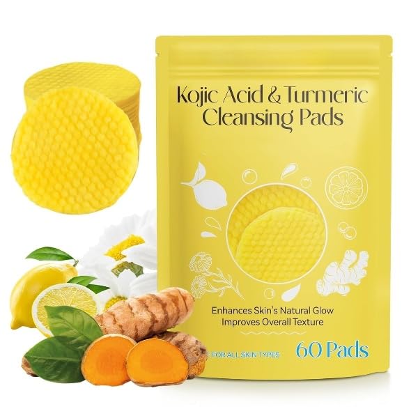 VIHLANATH Kojic Acid and Turmeric Cleansing, Turmearic Cleansing with Vitamin B5, Vitamin C, Turmeric Pads Infused Foaming Exfoliating, Turmeric Lemon Chamomile Pads for Face -60PCS - Image 1