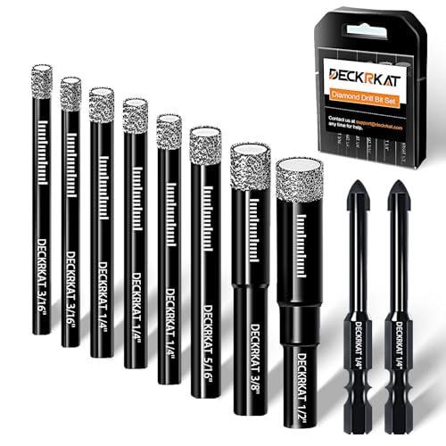 DECKRKAT 10-Piece Dry Diamond Drill Bits & TileDrill Bits - 3/16"(x2), 1/4"(x3), 5/16", 3/8", 1/2" + 1/4"(x2) Masonry Bit for Tile,Ceramic, Porcelain,Marble,Granite. - Image 1