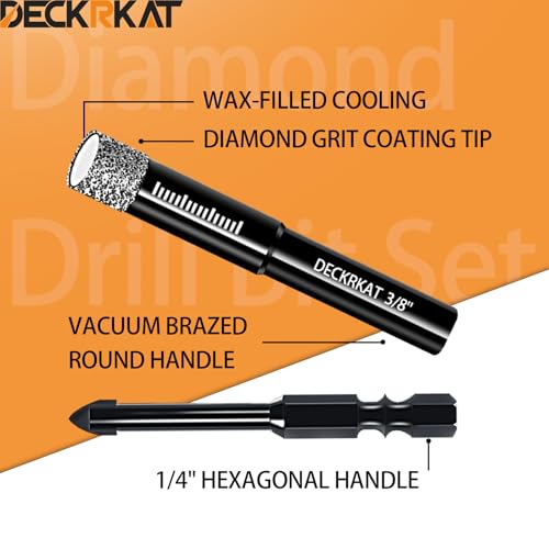DECKRKAT 10-Piece Dry Diamond Drill Bits & TileDrill Bits - 3/16"(x2), 1/4"(x3), 5/16", 3/8", 1/2" + 1/4"(x2) Masonry Bit for Tile,Ceramic, Porcelain,Marble,Granite. - Image 3