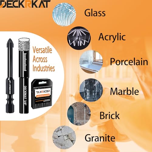 DECKRKAT 10-Piece Dry Diamond Drill Bits & TileDrill Bits - 3/16"(x2), 1/4"(x3), 5/16", 3/8", 1/2" + 1/4"(x2) Masonry Bit for Tile,Ceramic, Porcelain,Marble,Granite. - Image 5