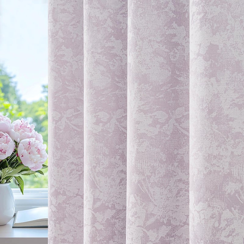 Beauoop Purple Floral Jacquard Blackout Curtains 84 Inches Long 2 Panels for Bedroom Living Room Chenille Flower Room Darkening Thermal Insulated Soundproof Grommet Window Treatments Drapes, 52x84 - Image 1
