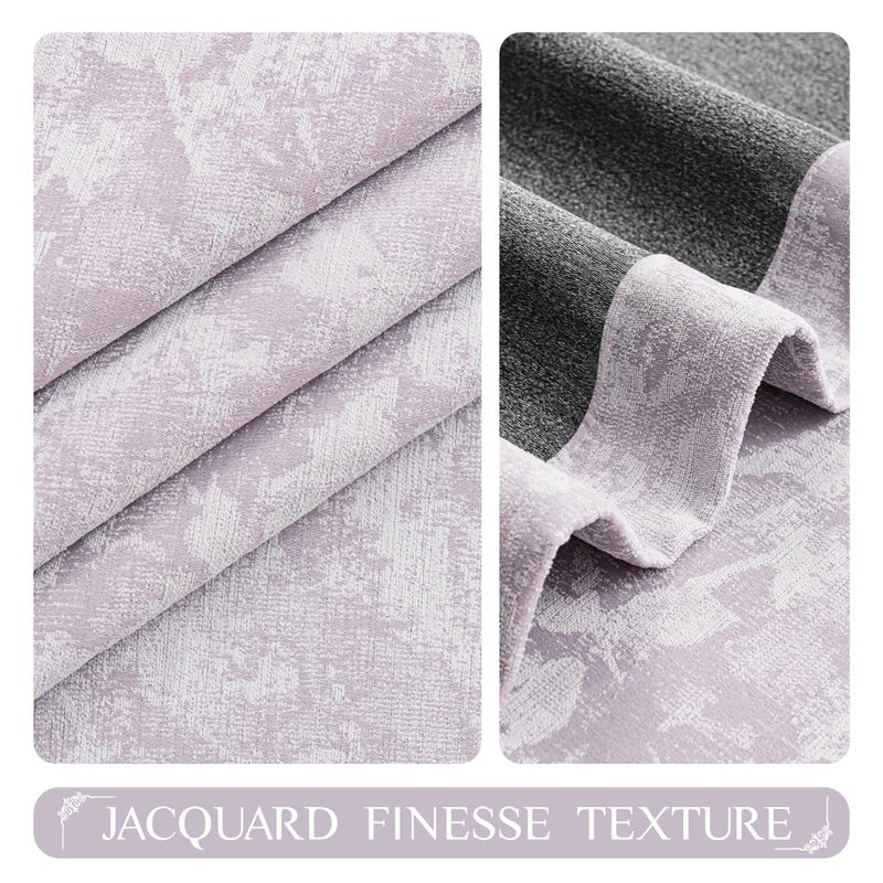 Beauoop Purple Floral Jacquard Blackout Curtains 84 Inches Long 2 Panels for Bedroom Living Room Chenille Flower Room Darkening Thermal Insulated Soundproof Grommet Window Treatments Drapes, 52x84 - Image 2
