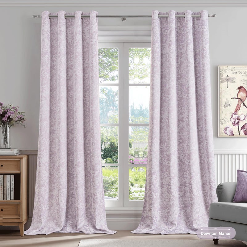 Beauoop Purple Floral Jacquard Blackout Curtains 84 Inches Long 2 Panels for Bedroom Living Room Chenille Flower Room Darkening Thermal Insulated Soundproof Grommet Window Treatments Drapes, 52x84 - Image 4