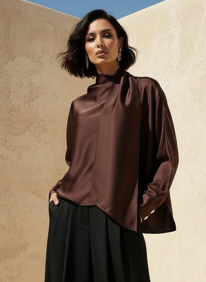 Iconic Iconic Scarf Draped Top with Long Sleeves