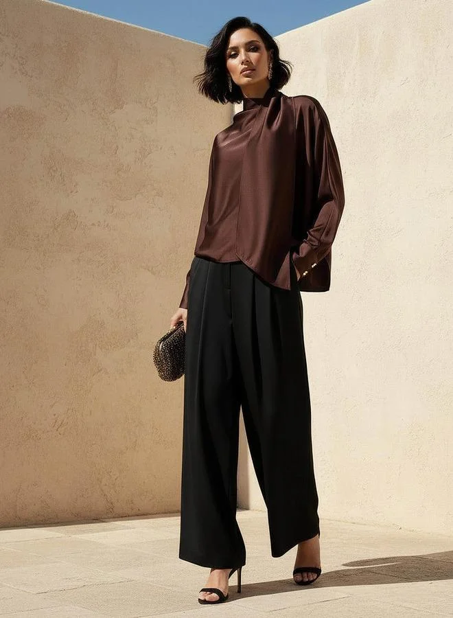 Iconic Iconic Scarf Draped Top with Long Sleeves