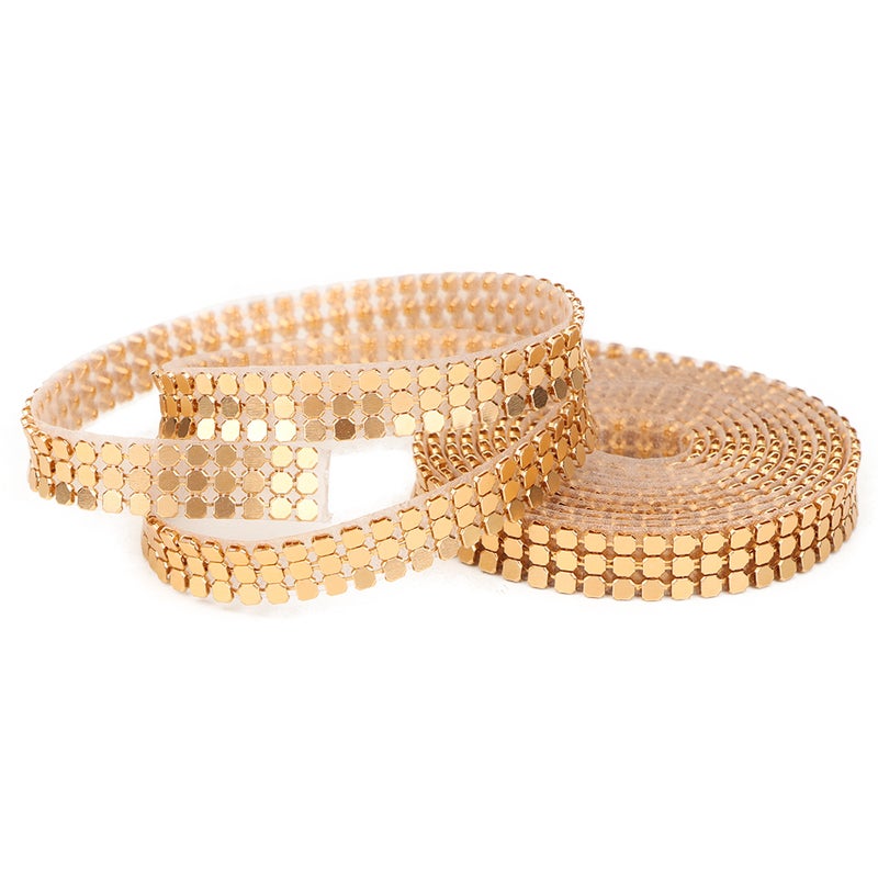 1.5m 3 Rows Aluminum Mesh Rhinestones Ribbon Sewing Strass Trim Clothing Accessories (Gold) - Image 4