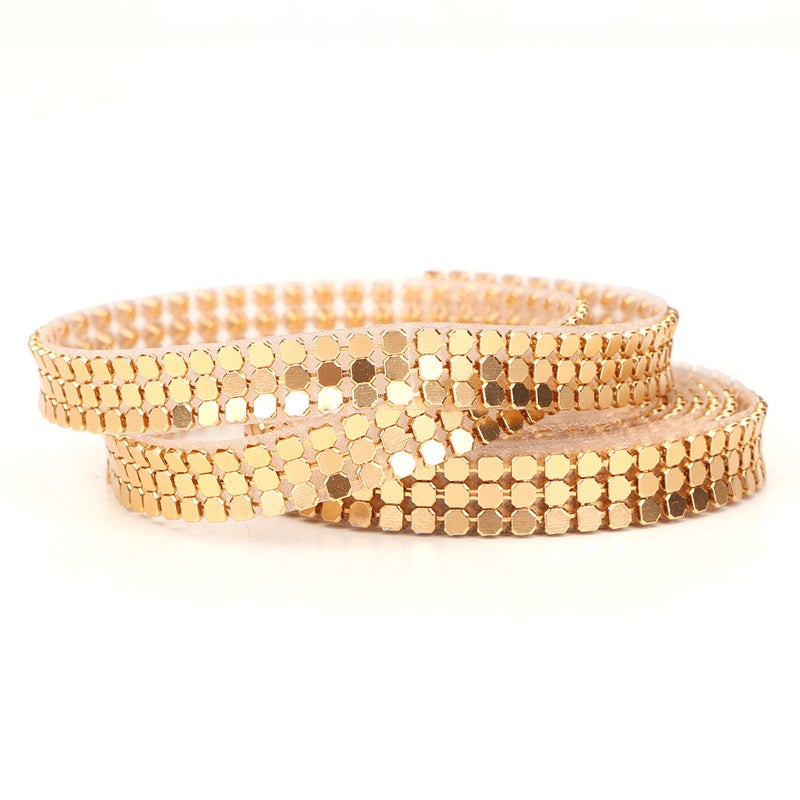 1.5m 3 Rows Aluminum Mesh Rhinestones Ribbon Sewing Strass Trim Clothing Accessories (Gold) - Image 3