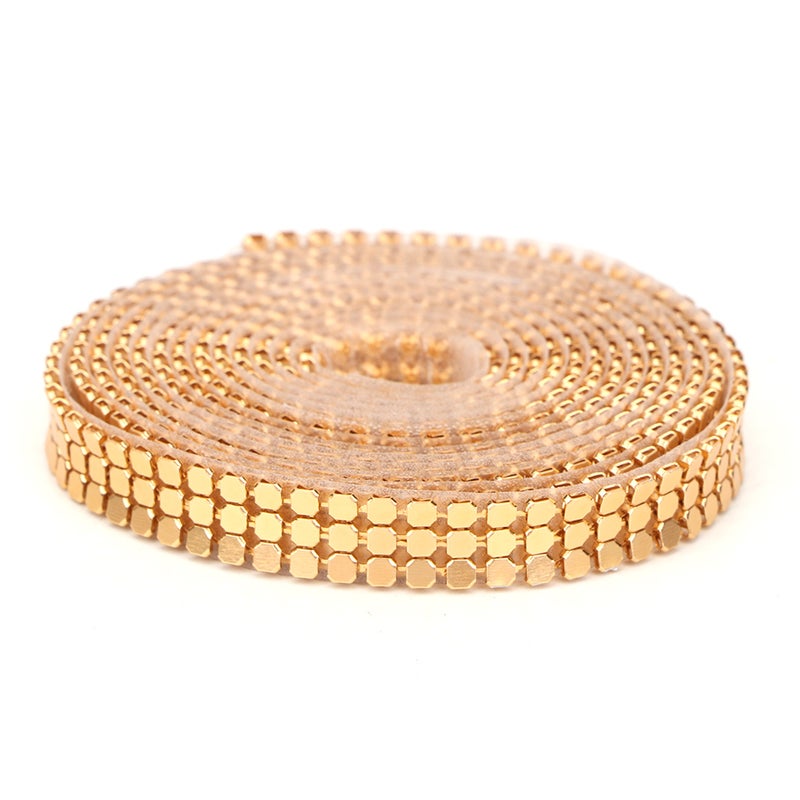 1.5m 3 Rows Aluminum Mesh Rhinestones Ribbon Sewing Strass Trim Clothing Accessories (Gold) - Image 2