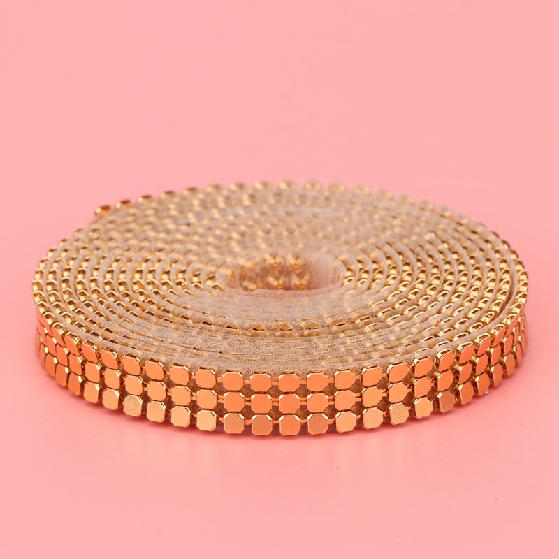 1.5m 3 Rows Aluminum Mesh Rhinestones Ribbon Sewing Strass Trim Clothing Accessories (Gold) - Image 5