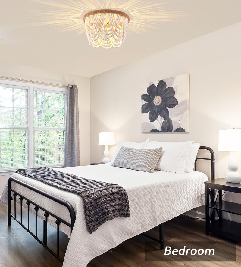 Capslpad Wood Beaded Flush Mount Ceiling Light Antique Rustic Mini Chandelier 3-Light White Boho Light Fixture for Dining Room,Nursery Room,Bedroom,Girl Room,Hallway,Entryway,Passway - Image 3