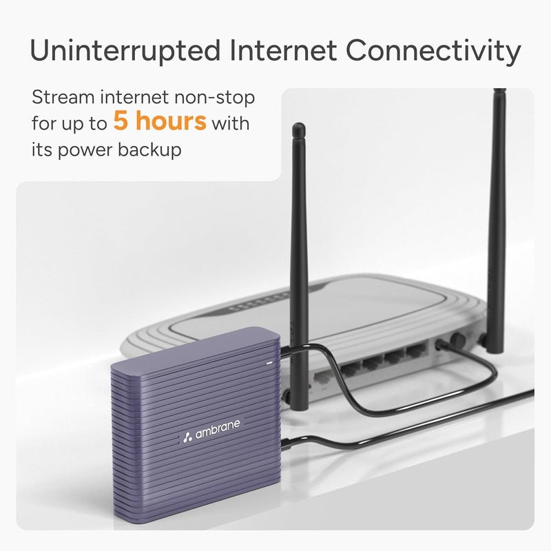 AMBRANE UPS صغير لجهاز توجيه WiFi مودم النطاق العريض 12V، احتياطي يصل إلى 5 ساعات، UPS لجهاز التوجيه حتى 2A، احتياطي طاقة لجهاز توجيه WiFi أثناء انقطاع التيار الكهربائي، UPS محمول (CyberVolt 2، بنفسجي) - Image 2