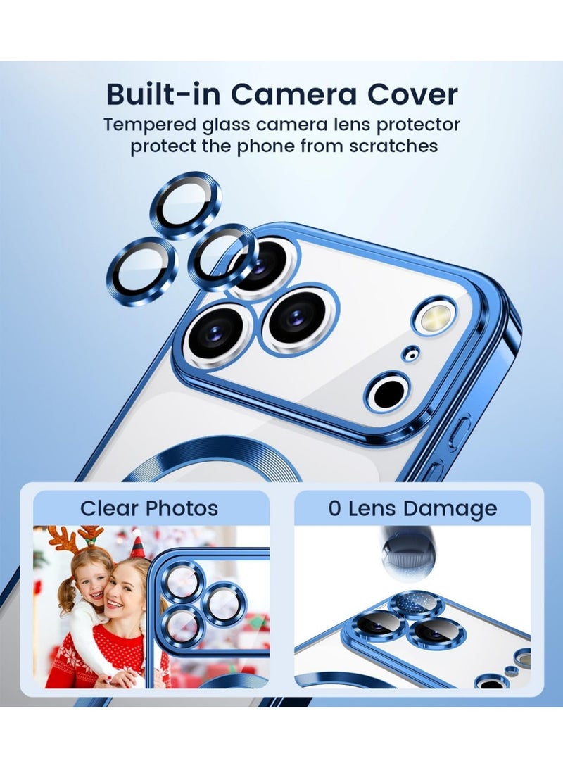 X-level Slim Thin for iPhone 17 Pro Max Case Clear,Mobiles & Accessories Compatible with MagSafe,Built-in Camera Lens Protector, Shockproof Protective Phone Case, Soft Electroplated Magnetic Cover, Blue - Image 3