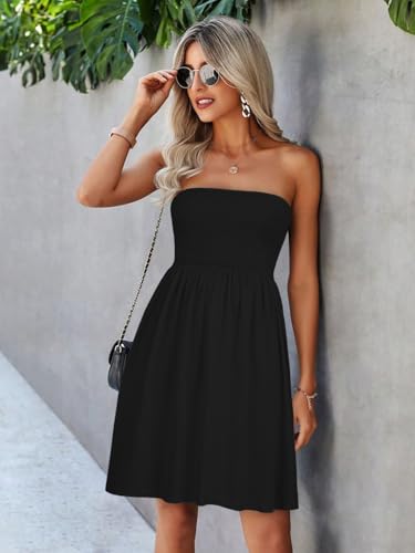elescat Summer Dresses for Women Strapless Casual Beach Cover Ups Tube Top Sundress（Black, S - Image 2