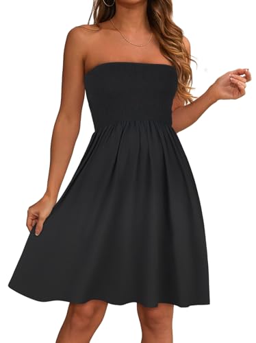 elescat Summer Dresses for Women Strapless Casual Beach Cover Ups Tube Top Sundress（Black, S - Image 1