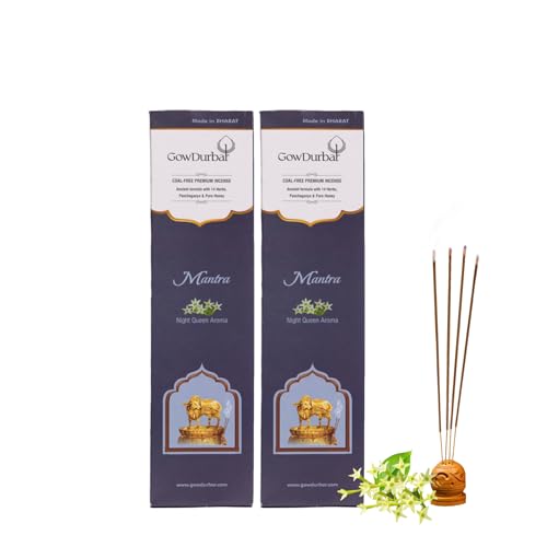 GOW DURBAR GowDurbar Mantra Night Queen Flower Agarbatti 90g (Pack of 2) | Organic Incense Sticks with Panchagavya & Pure Honey | Floral Aroma for Pooja, Yoga & Meditation - Image 1