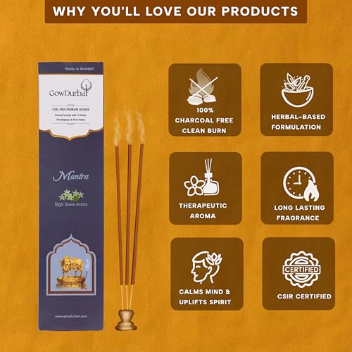 GOW DURBAR GowDurbar Mantra Night Queen Flower Agarbatti 90g (Pack of 2) | Organic Incense Sticks with Panchagavya & Pure Honey | Floral Aroma for Pooja, Yoga & Meditation - Image 3