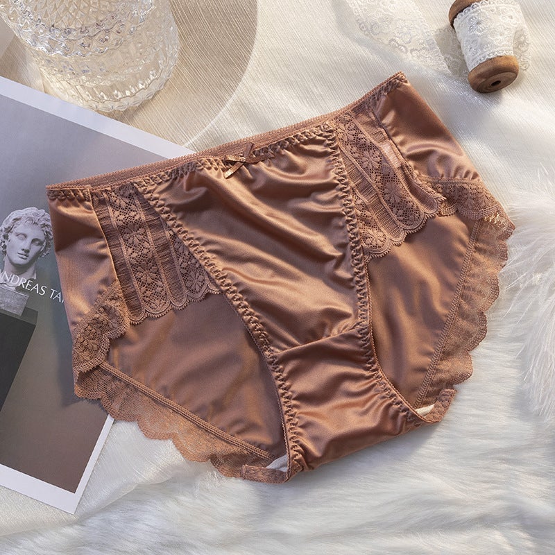 French Light Luxury Satin Retro Mid-High Waist Ice Silk Traceless Underwear Luxury Comfortable Bacteriostatic Crotch Briefs No Clip - Image 1