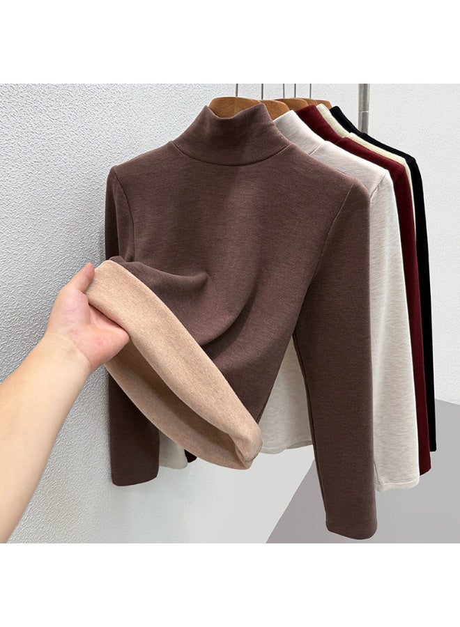NIBEMINENT Women Autumn Winter Thickening Warm Long-sleeved T-shirt High Collar Thermal Underwear Fashion Slim Thermal Top - Image 1