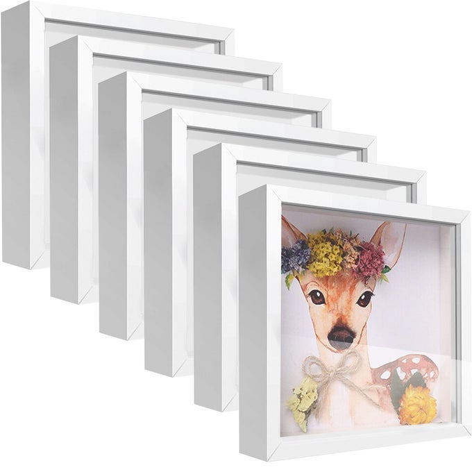 SUNMEG 8x8 Shadow Box Frame Display Case Wood with Plexiglass Display Case Box for Memorabilia Medal CraftsTickets and Photos Picture Frame for Wall and Tabletop 8x8 6pcsWhite
