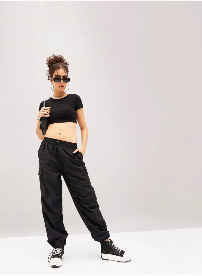 SASSAFRAS Solid Cargo Parachute Pants by Styli