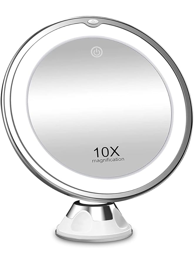 The Bros 10x Magnifying Lighted Makeup Mirror with Touch Control, Bathroom Shower Mirror with Suction Cup, 360 Degree Rotating Arm, Magnifying Mirror with Lights for Home, Bathroom Vanity and Travel - Image 1