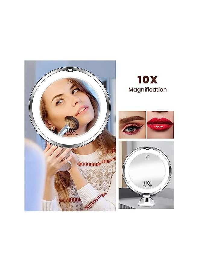 The Bros 10x Magnifying Lighted Makeup Mirror with Touch Control, Bathroom Shower Mirror with Suction Cup, 360 Degree Rotating Arm, Magnifying Mirror with Lights for Home, Bathroom Vanity and Travel - Image 2