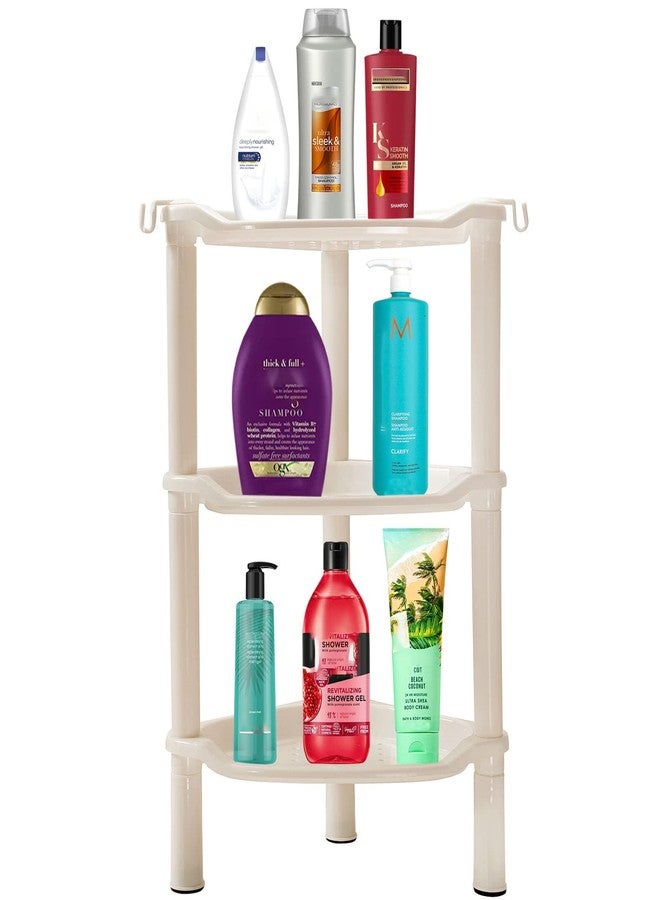 SLZBCY 3 Tier Shower Caddy Organizer Shelf Corner, 13.5 x 10 x 26 Inches, Rustproof, Plastic Shower Rack Stands for Inside Bathroom, Bathtub, Shower pan, Beige (Round Slot Beige 3 Tier) - Image 1