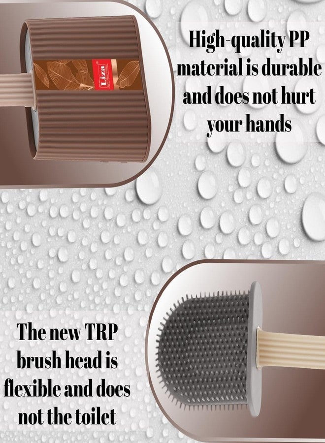 Liza Silicone Toilet Brush Anti-Drip Set,Toilet Bowl Cleaner Brush for Bathroom, No-Slip Long Handle (Brown) - Image 2