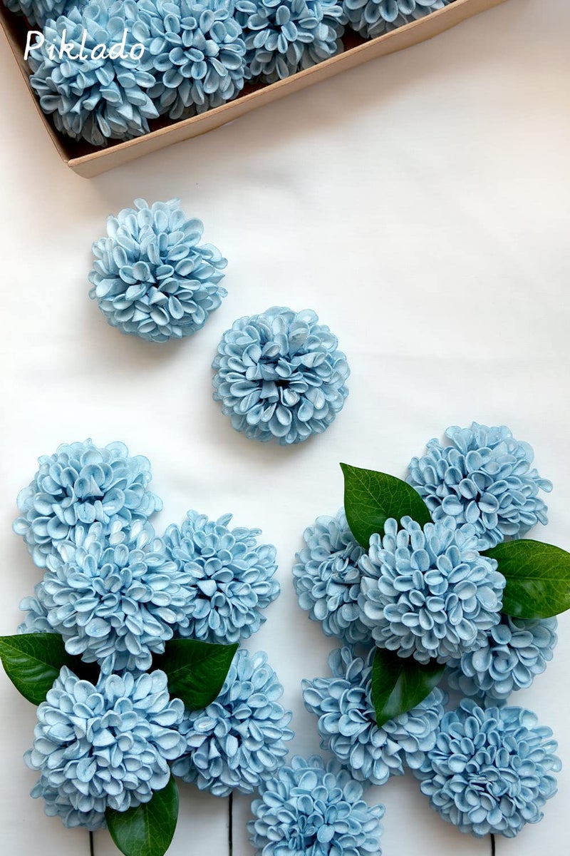Piklado Artificial Wedding Cake Flowers Dahlia Flowers 25 pcs Fake Roses w/Stem for DIY Wedding Decor Centerpieces Arrangements Bouquets (Light Grayish Blue) - Image 2