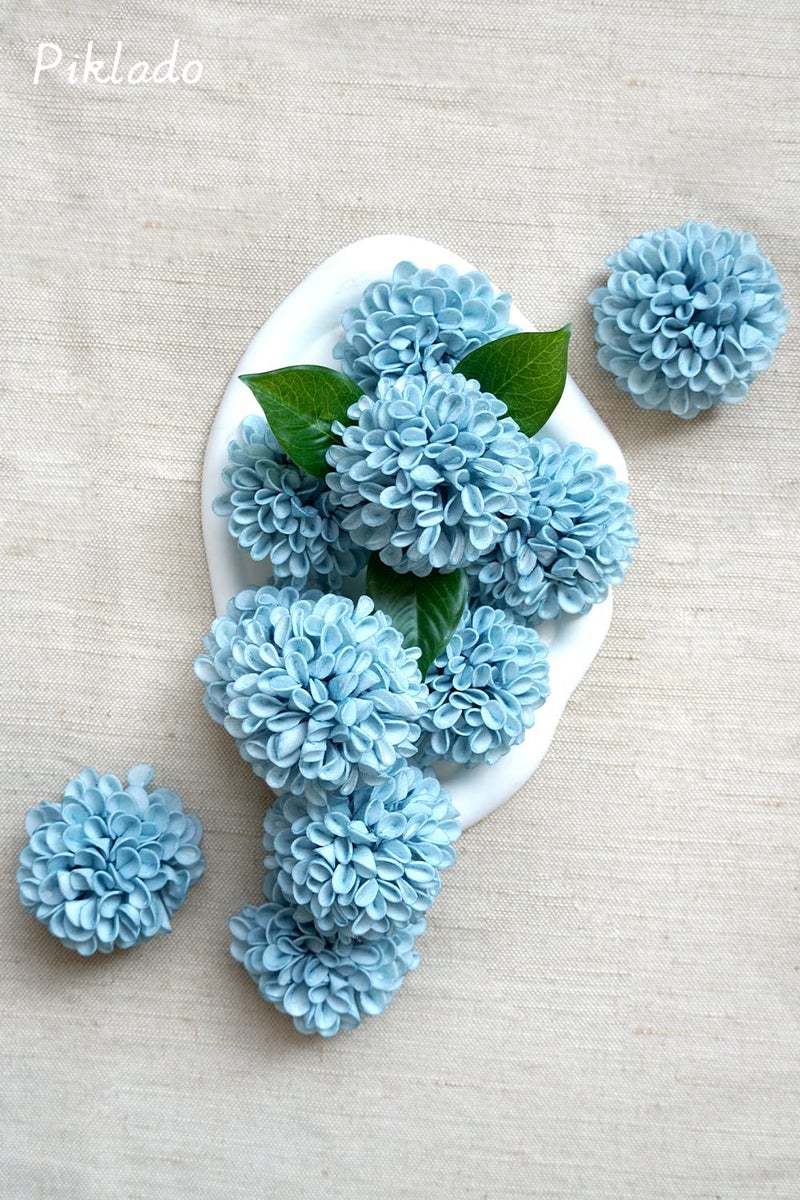 Piklado Artificial Wedding Cake Flowers Dahlia Flowers 25 pcs Fake Roses w/Stem for DIY Wedding Decor Centerpieces Arrangements Bouquets (Light Grayish Blue) - Image 3