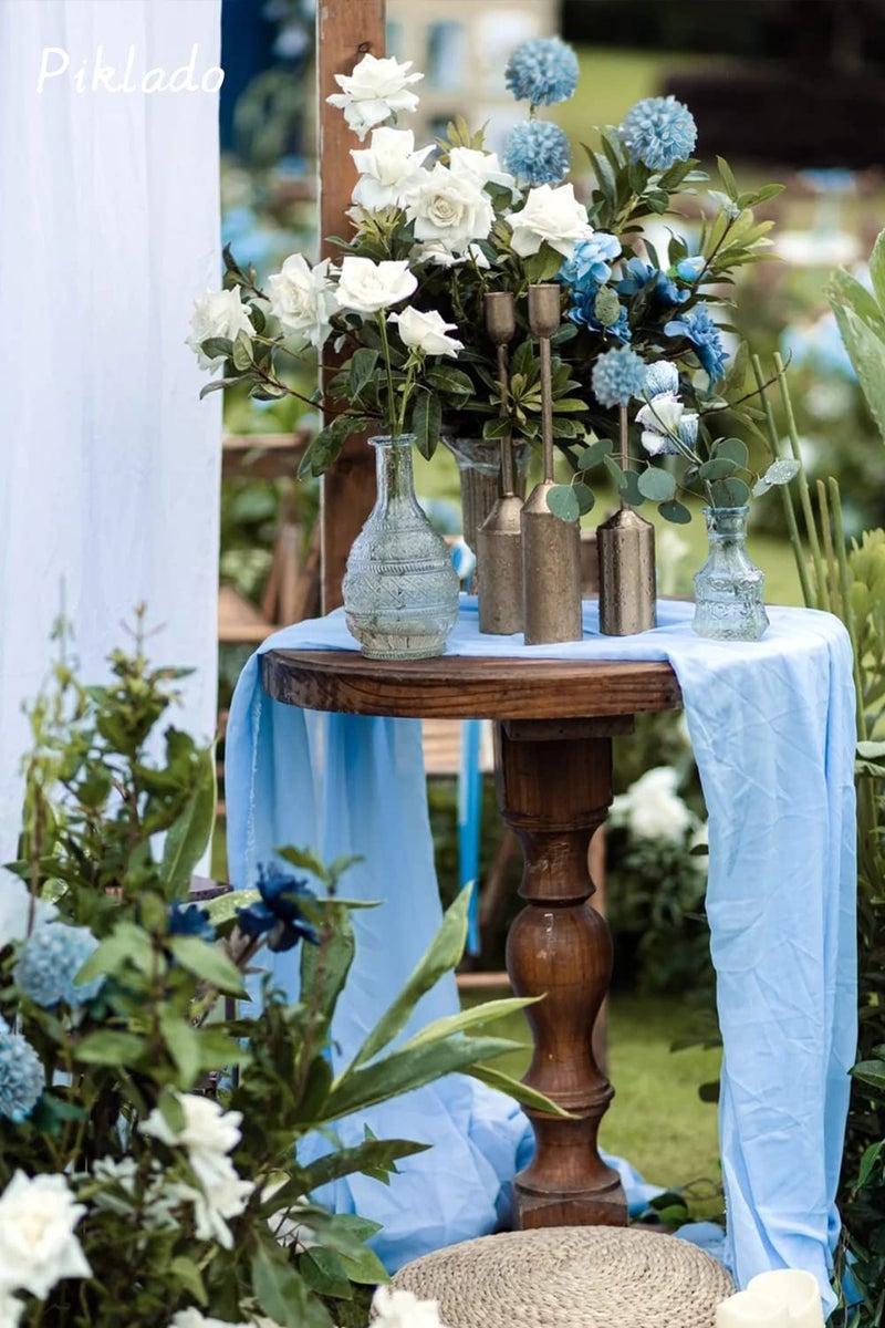 Piklado Artificial Wedding Cake Flowers Dahlia Flowers 25 pcs Fake Roses w/Stem for DIY Wedding Decor Centerpieces Arrangements Bouquets (Light Grayish Blue) - Image 5
