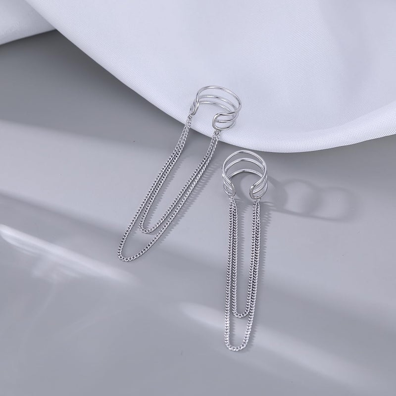 SLUYNZ 925 Sterling Silver No Piercing Cuff Earrings Chain for Women Wrap Earrings Tassel Clip On Ear (A-Silver) - Image 5