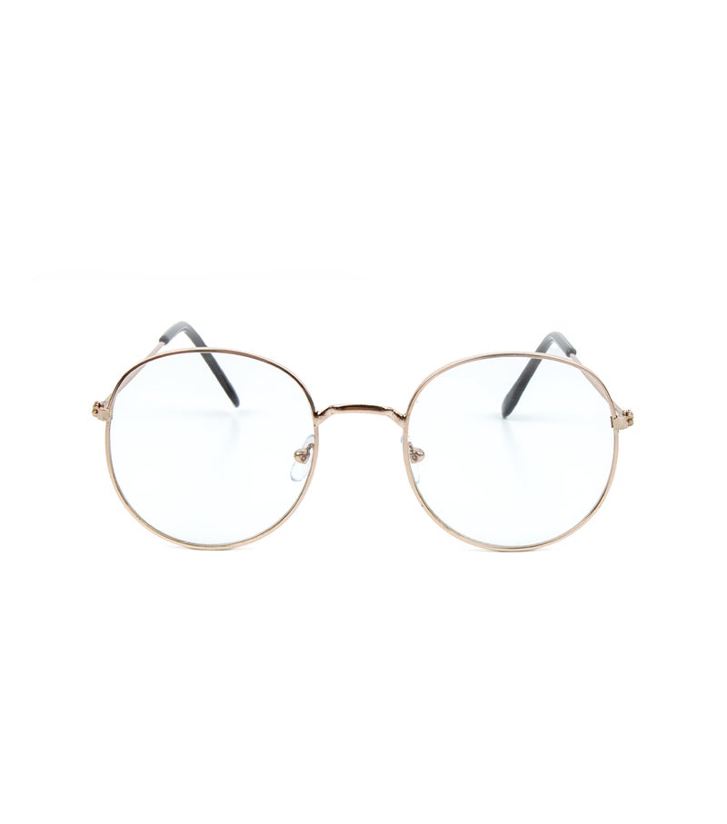 Daiso Metal Round Fashion Eyeglasses, Gold Frame, Lightweight Round Clear Lens Glasses for Men & Women, Stylish Retro Eyewear Accessory - Image 2