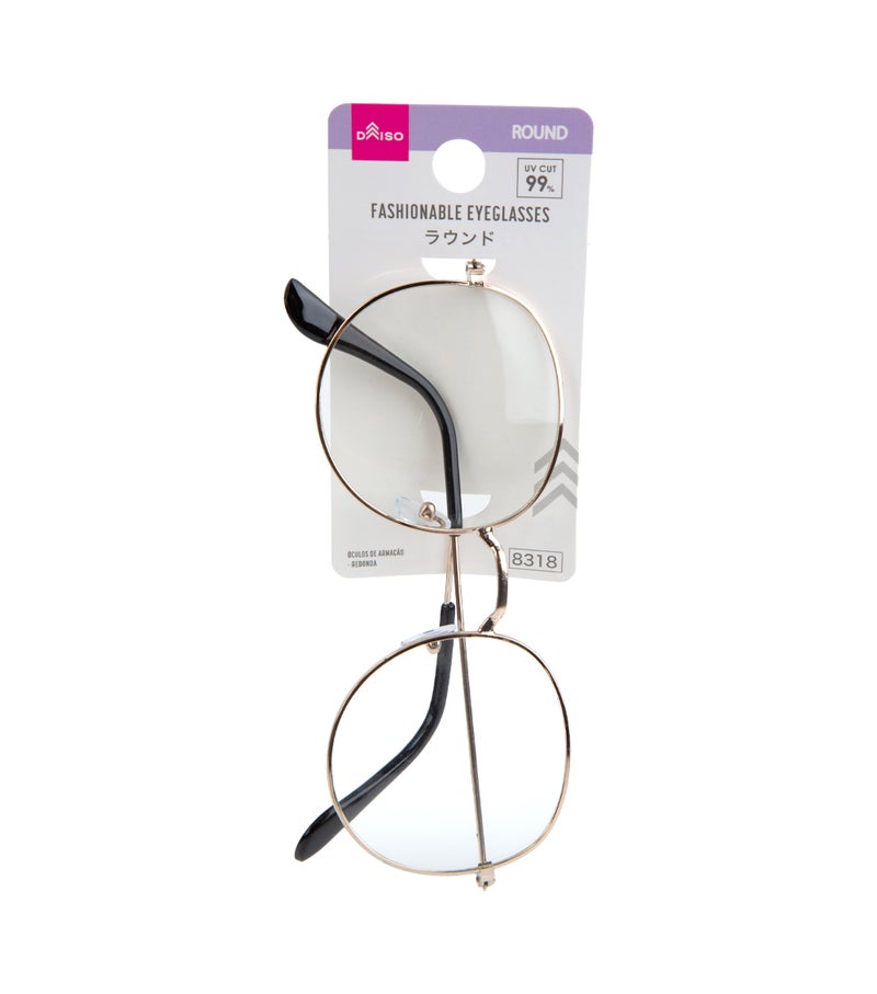 Daiso Metal Round Fashion Eyeglasses, Gold Frame, Lightweight Round Clear Lens Glasses for Men & Women, Stylish Retro Eyewear Accessory - Image 1