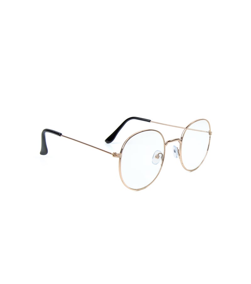 Daiso Metal Round Fashion Eyeglasses, Gold Frame, Lightweight Round Clear Lens Glasses for Men & Women, Stylish Retro Eyewear Accessory - Image 3