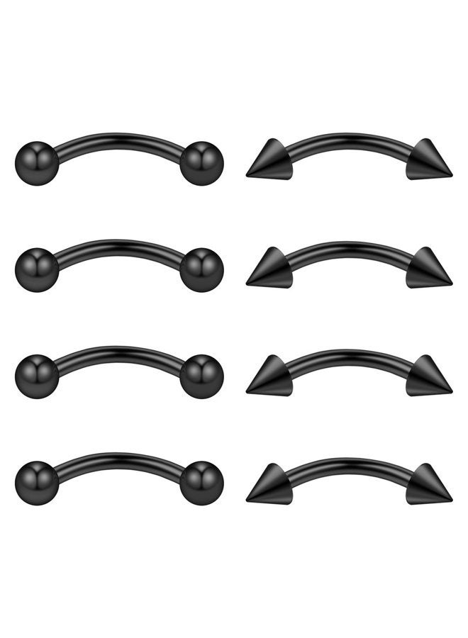 Ruifan 4PRS Eyebrow Piercing Jewelry Curved Barbell with Ball Spike Kit Eyebrow Tragus Lip Ring 16g 16 gauge 8mm, 1.2mm, Stainless Steel,Steel - Image 1