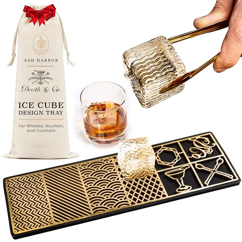 Ash Harbor Death & Co Clear Ice Cube Maker Design Tray - Craft Modern Bourbon & Cocktails in 5 Seconds - Whiskey Mold Cube Ice Stamp – Bartender Accessories - Old Fashion Cocktails by Ash Harbor X Death and Co - Image 1