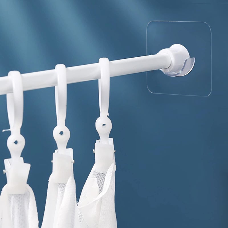 Venupple Spring Tension Rod Holder, 4 Packs 1.18 Inches Small Transparent Shower Rod Bracket No Drilling, Small Adhesive Tension Curtain Rod Retainer Shower Curtain Rod Holder - Image 3