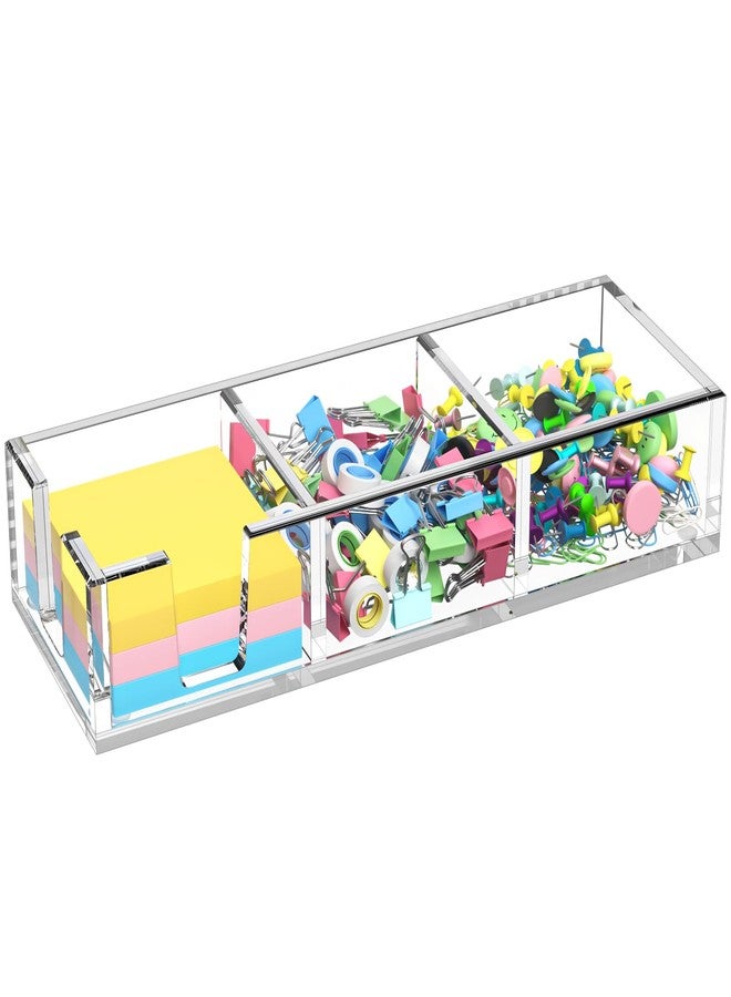 BOSSCASA Acrylic Sticky Note Holder, Self-Stick Note Pad Holder W/O Pads - Note Dispenser Memo Pad Holder Desk Organizer for School Office Home (3''x3'' 3IN1 Clear) - Image 1