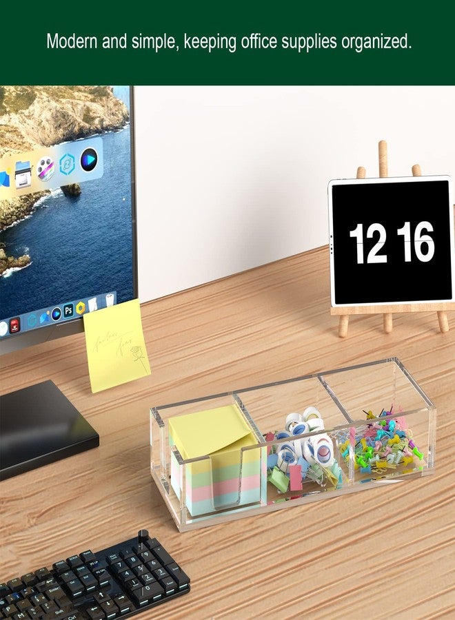 BOSSCASA Acrylic Sticky Note Holder, Self-Stick Note Pad Holder W/O Pads - Note Dispenser Memo Pad Holder Desk Organizer for School Office Home (3''x3'' 3IN1 Clear) - Image 4