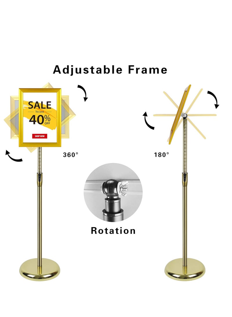 Adjustable A3 Aluminum Snap Frame Sign Stand with Safety Corners  Stable Round Base for Floor Display (Gold) - Image 3