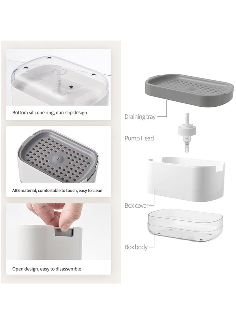 Soap pump dispenser and sponge stand, kitchen tableware soap dispenser, sponge stand, push pump ball box tray container, and set detergent and dishwashing liquid on the countertop