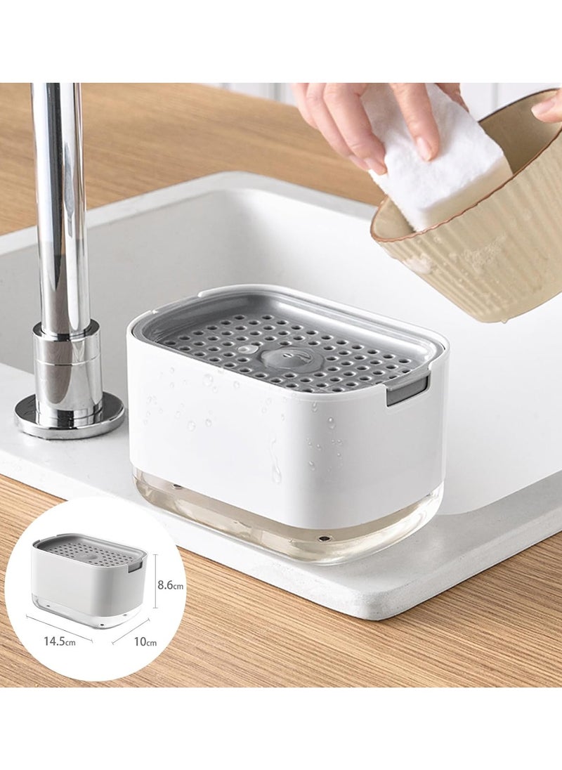 Soap pump dispenser and sponge stand, kitchen tableware soap dispenser, sponge stand, push pump ball box tray container, and set detergent and dishwashing liquid on the countertop