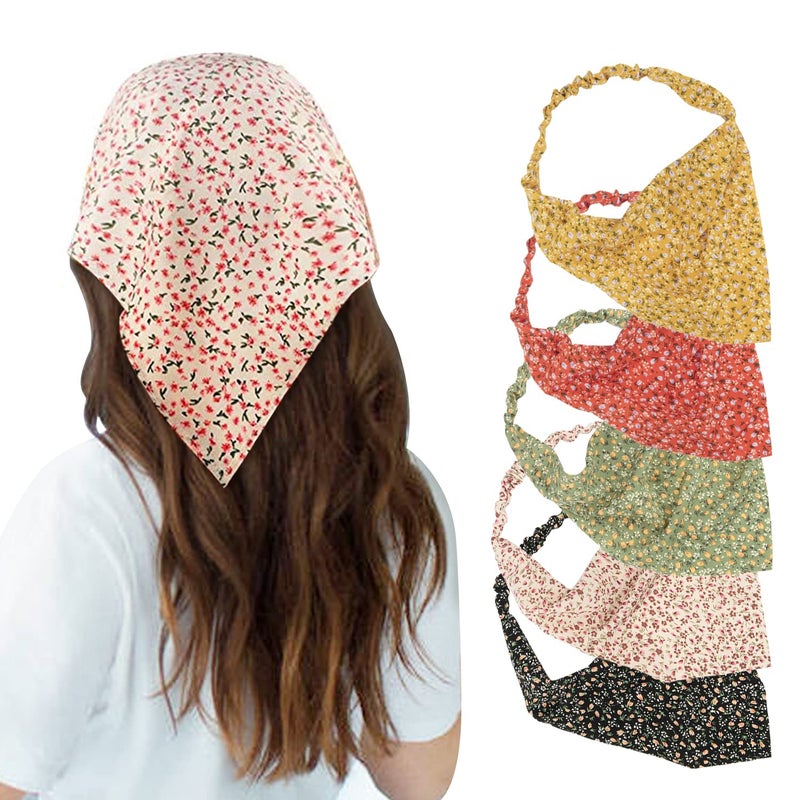 Wresty 5 Pcs Floral Hair Scarf Headband Chiffon Elastic Bandanas Triangle Hairband Headwear Headwrap Hair Acessories