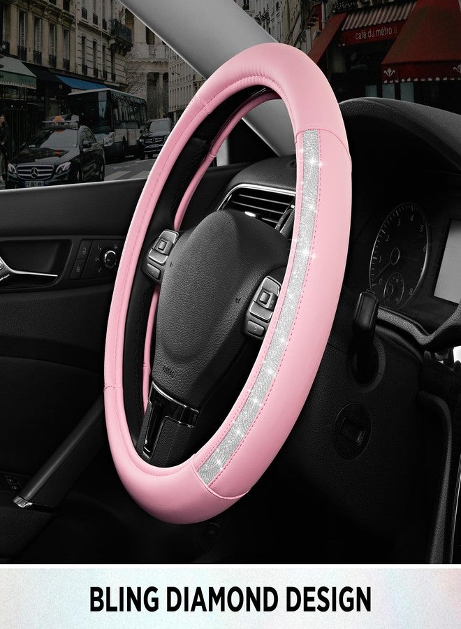 Road Comforts Steering Wheel Cover, Glitter Bling Leather Wheel Cover, Universal Fit 14.5"-15.5" Steering Wheels for Women & Girls, Anti-Slip Car Wheel Protector for Cars, Trucks, Vans, SUVs-Sliver - Image 2