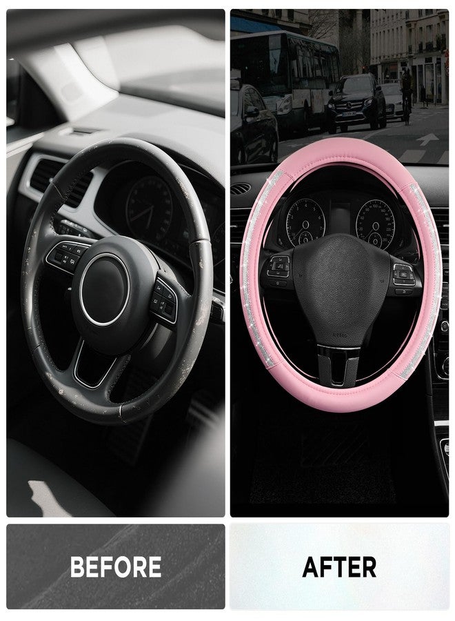Road Comforts Steering Wheel Cover, Glitter Bling Leather Wheel Cover, Universal Fit 14.5"-15.5" Steering Wheels for Women & Girls, Anti-Slip Car Wheel Protector for Cars, Trucks, Vans, SUVs-Sliver - Image 3