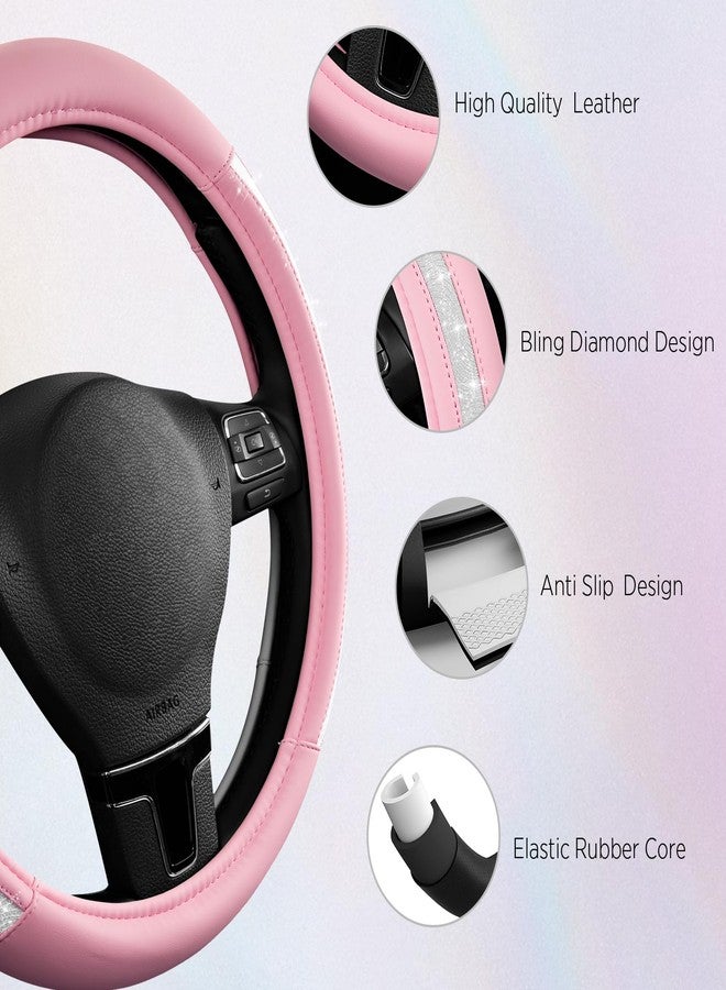 Road Comforts Steering Wheel Cover, Glitter Bling Leather Wheel Cover, Universal Fit 14.5"-15.5" Steering Wheels for Women & Girls, Anti-Slip Car Wheel Protector for Cars, Trucks, Vans, SUVs-Sliver - Image 4