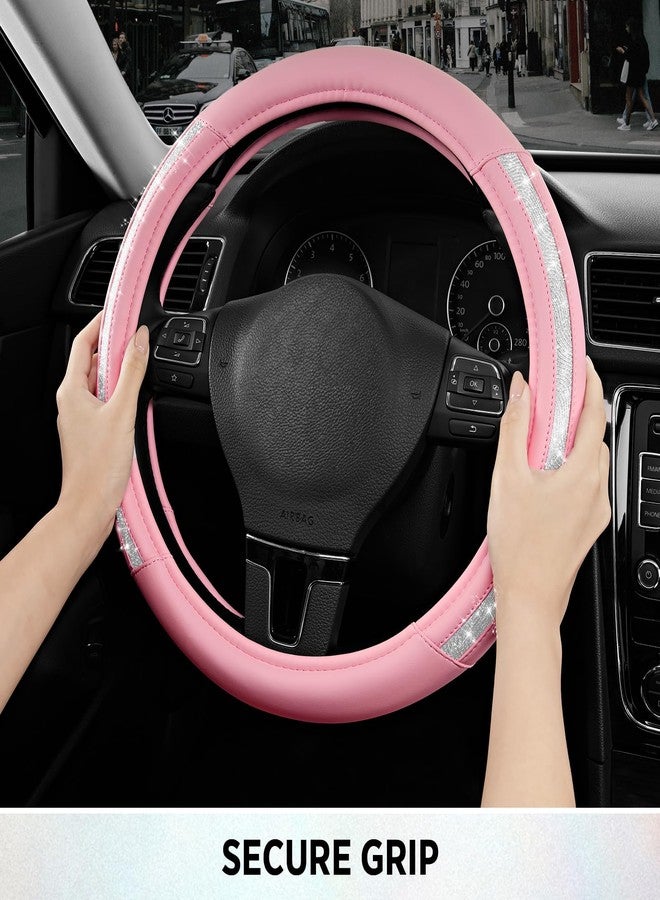 Road Comforts Steering Wheel Cover, Glitter Bling Leather Wheel Cover, Universal Fit 14.5"-15.5" Steering Wheels for Women & Girls, Anti-Slip Car Wheel Protector for Cars, Trucks, Vans, SUVs-Sliver - Image 5