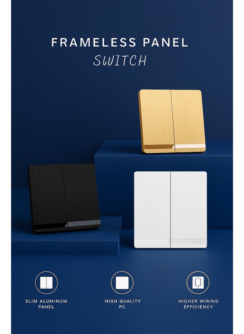 Vmax Premium 2 Gang 2 Way Wall Switch – Durable, Easy Installation, Sleek Design, High-Quality Electrical Control Switch for Home, Office & Commercial Use(WHITE, BLACK, CHAMPAGNE GOLD) - Image 1