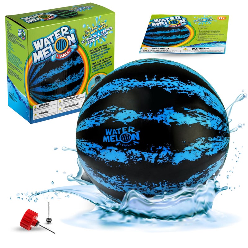 Watermelon Ball كرة البطيخ - لعبة حمام السباحة النهائية للتمرير تحت الماء، والمراوغة، والغوص، وألعاب المسبح للمراهقين، والأطفال، أو البالغين، كرات مملوءة بالماء، زرقاء، 9 بوصات - Image 1